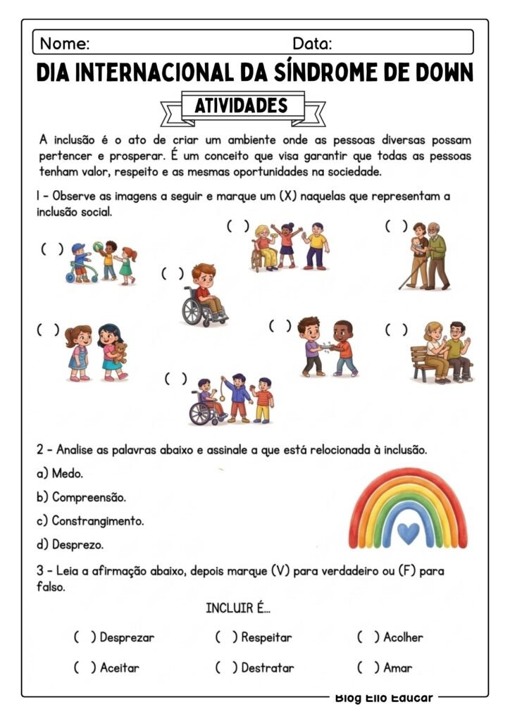 Atividades Dia internacional da Síndrome de Down