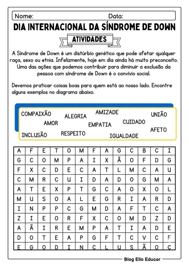 Atividades Dia internacional da Síndrome de Down