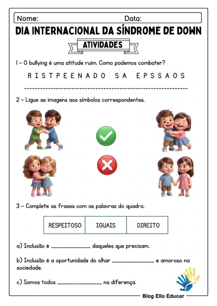 Atividades Dia internacional da Síndrome de Down
