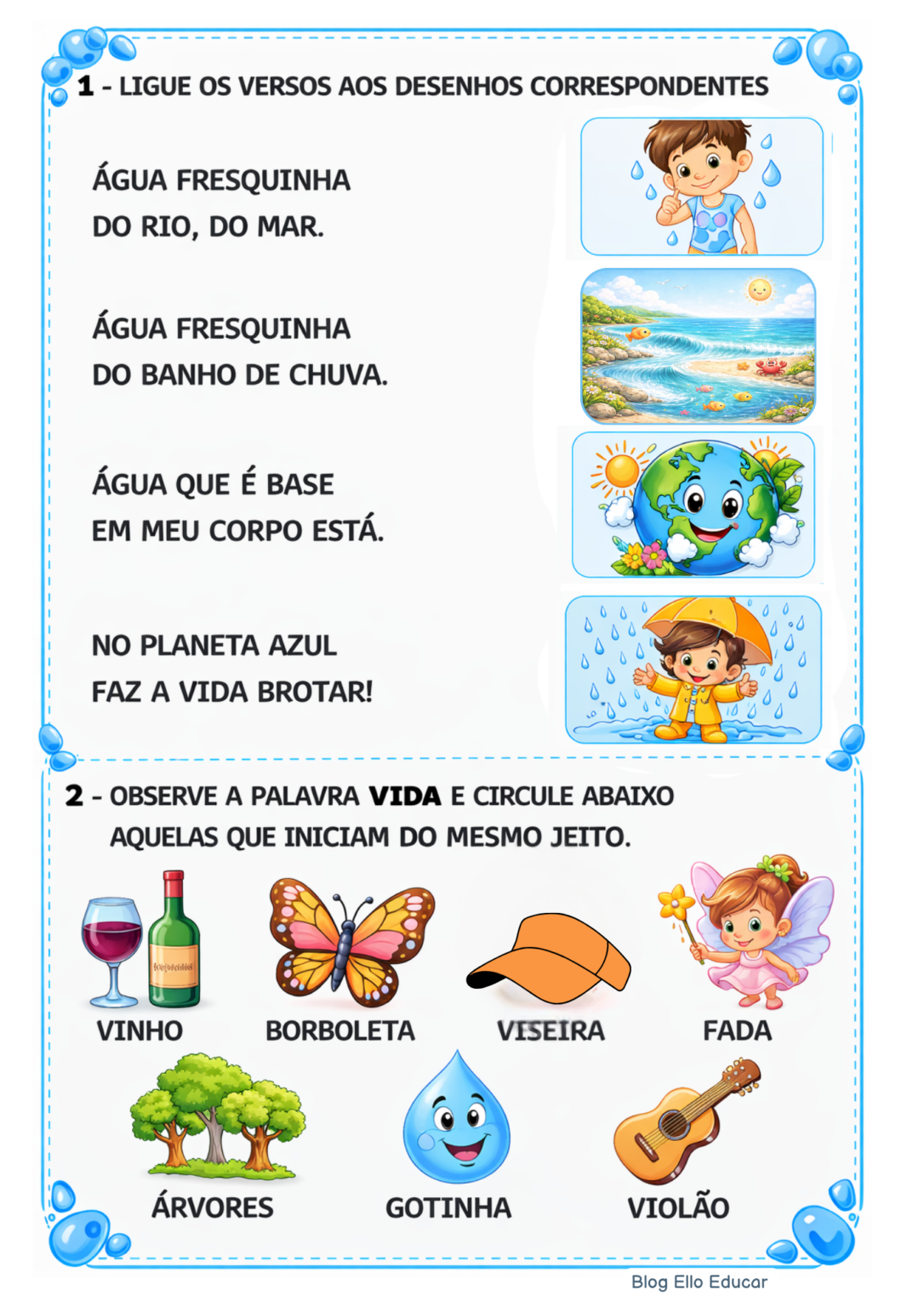 Atividades do Dia da Água 1° e 2° ano: atividade interdisciplinar