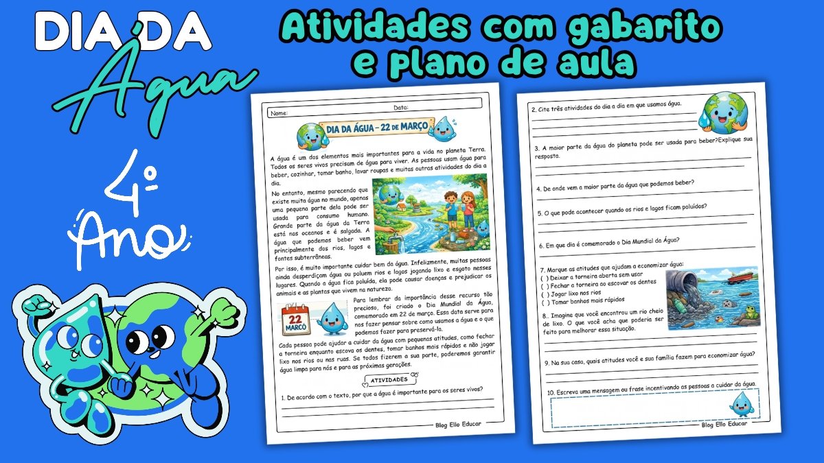 Atividades do Dia da Água 5° ano: PDF com gabarito e plano de aula BNCC