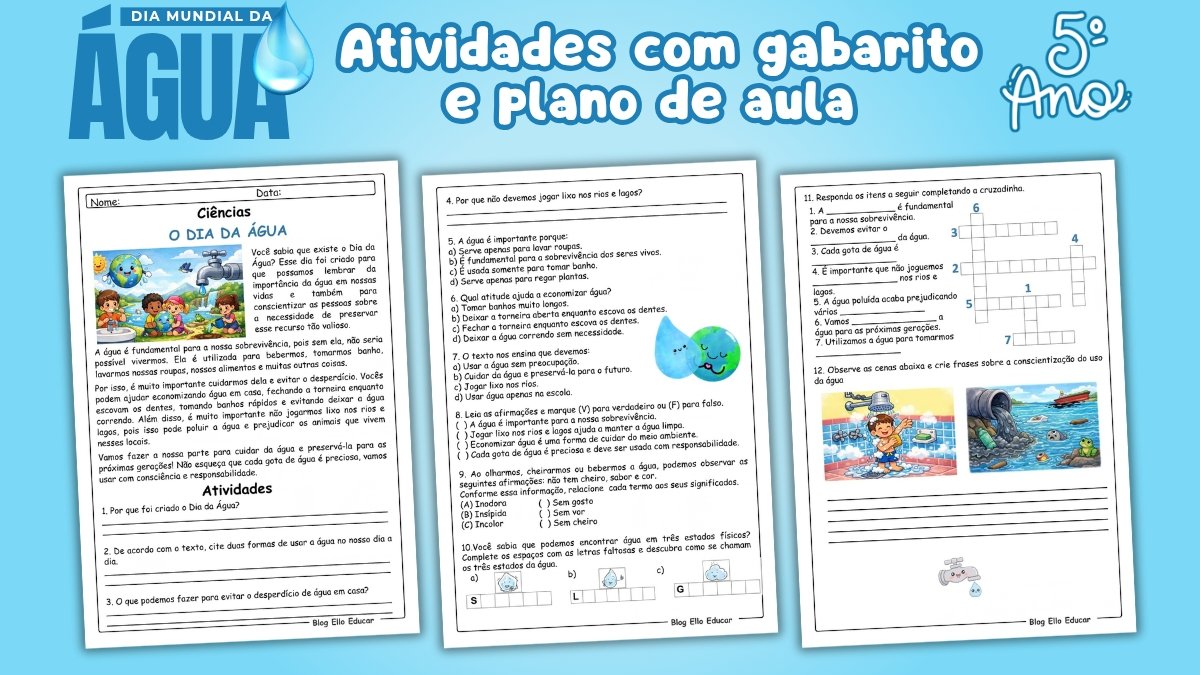 Atividades do Dia da Água 5° ano: PDF com plano de aula BNCC