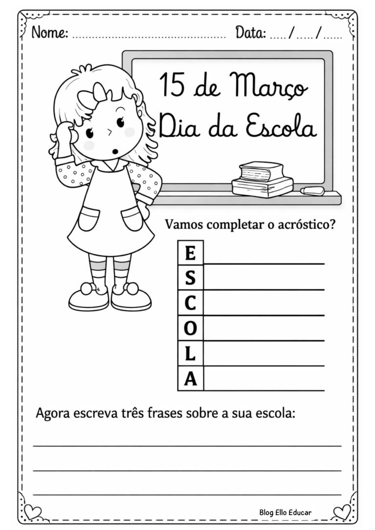 Atividades Dia da Escola 1° ano: material gratuito em PDF - Ello Educar