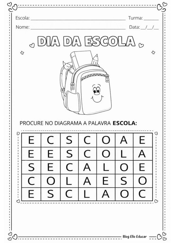Atividades Dia da Escola 1° ano