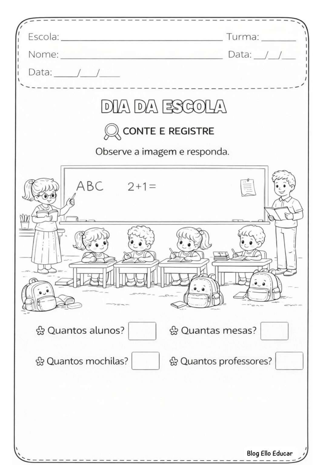 Atividades Dia da Escola 1° ano: material gratuito em PDF - Ello Educar