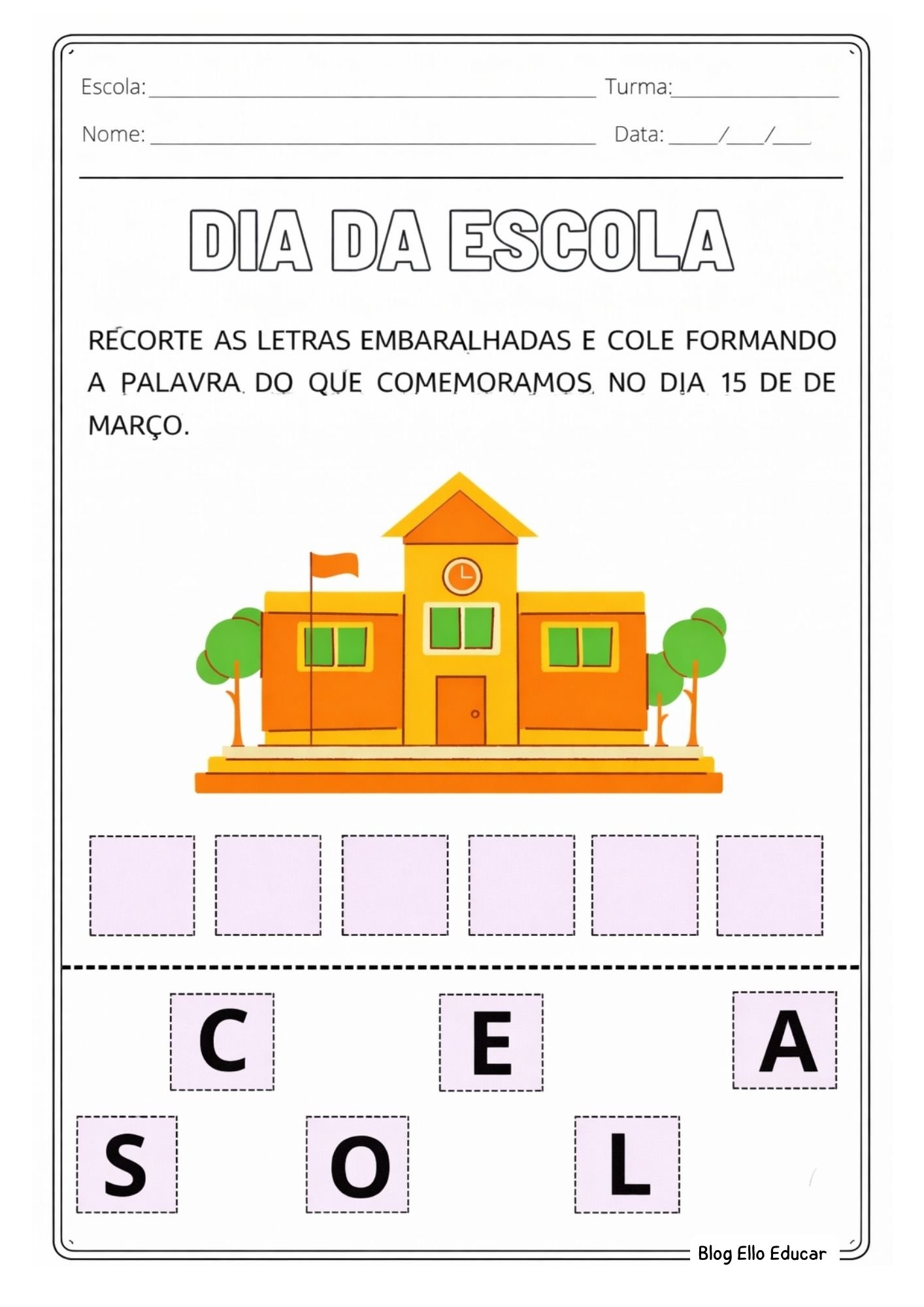 Atividades Dia da Escola 1° ano: material gratuito em PDF - Ello Educar