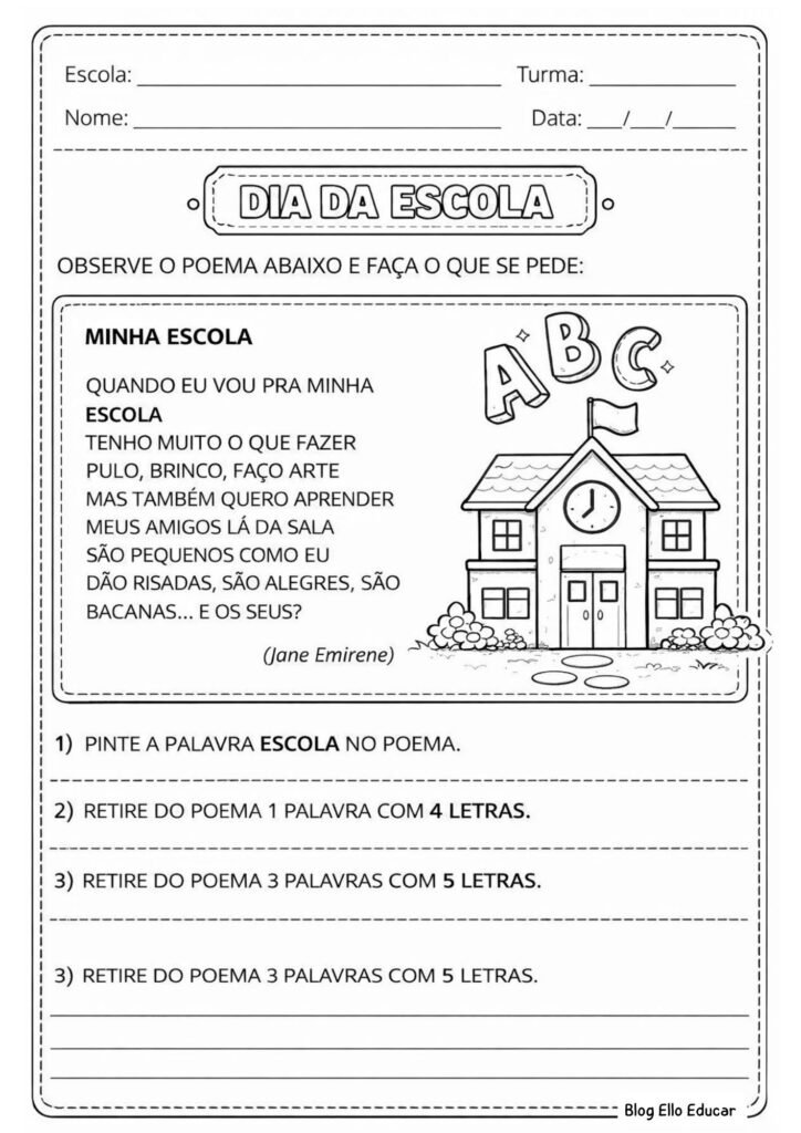 Atividades Dia da Escola 2° ano