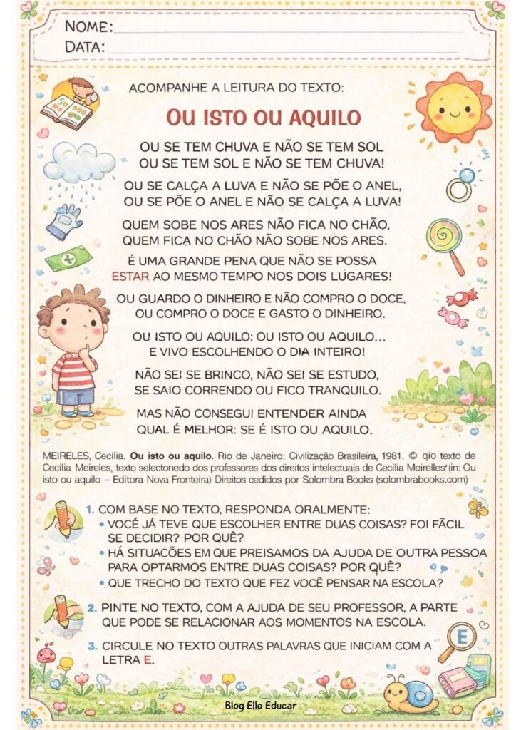 Atividades Dia da Escola 3° ano