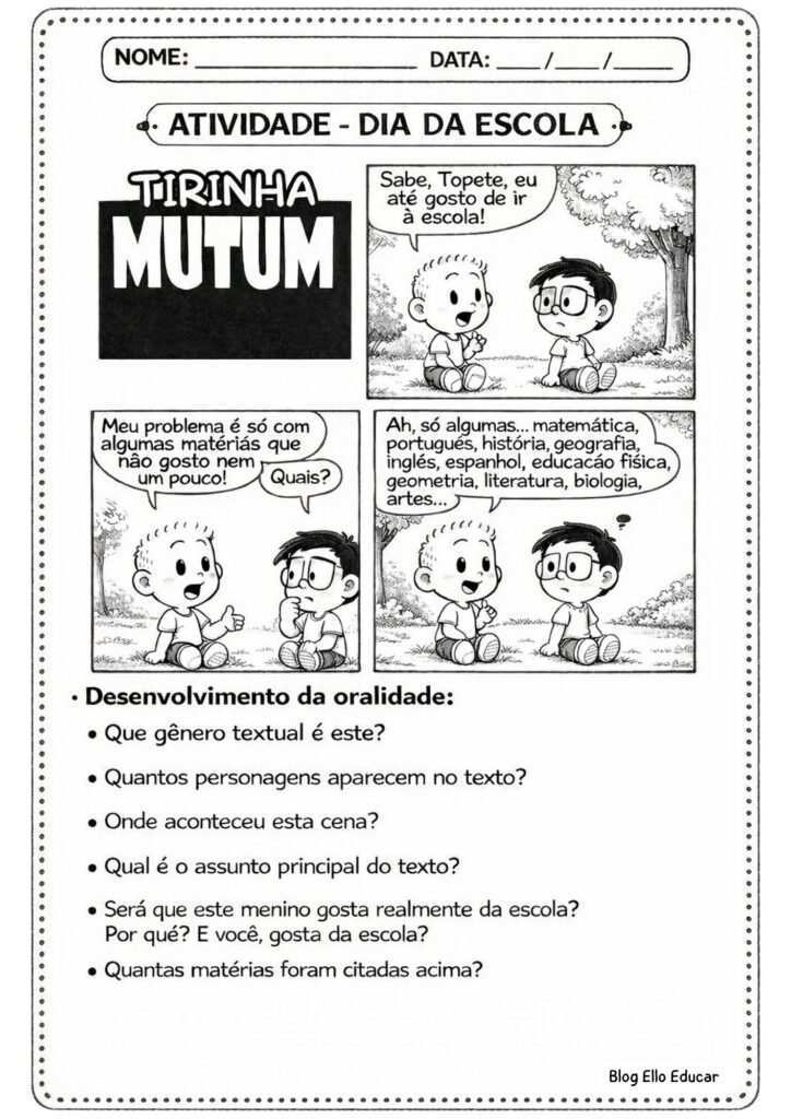 Atividades Dia da Escola 4° ano