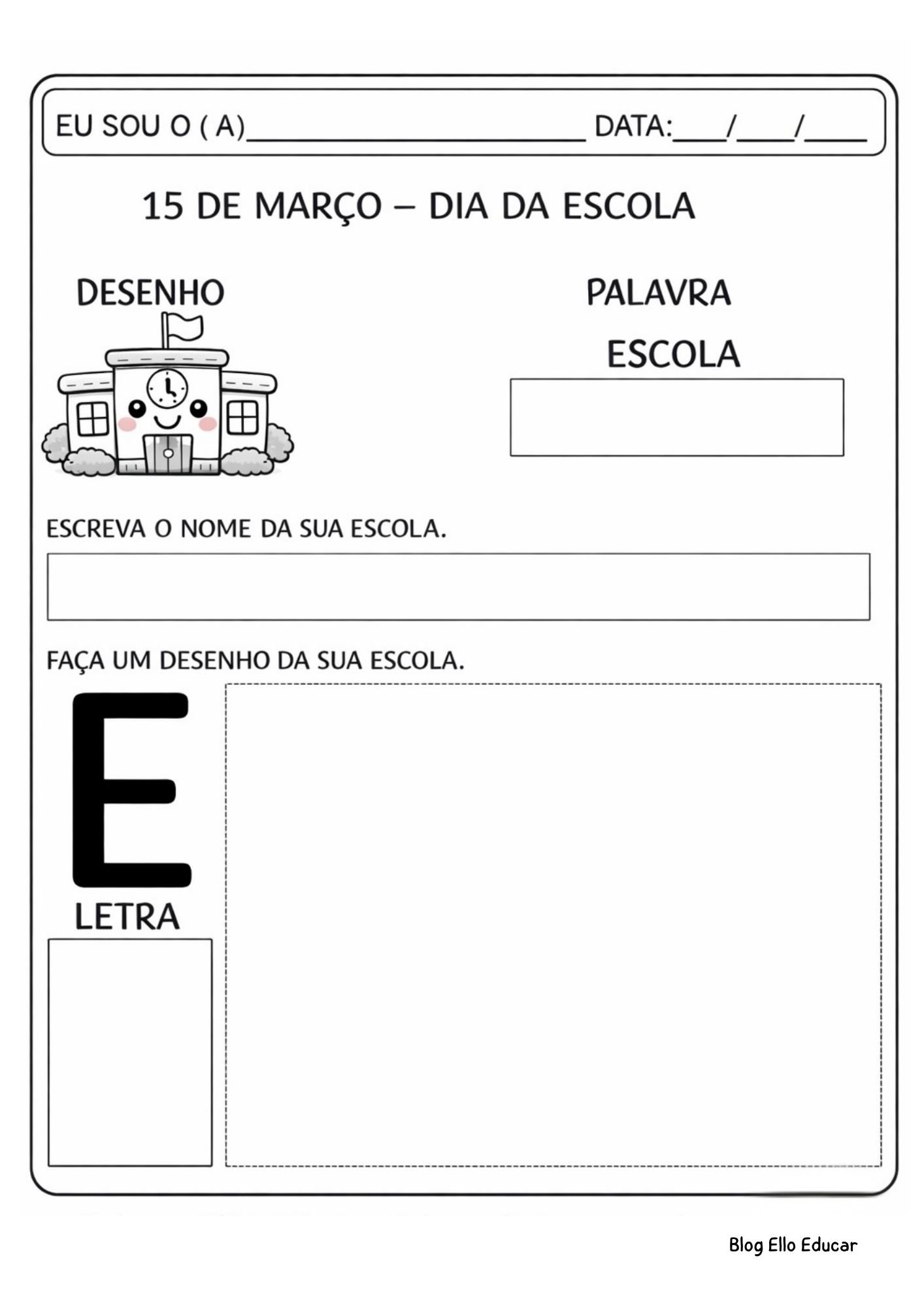 Atividades Dia da Escola para Alfabetização: Caderno Gratuito - Ello Educar