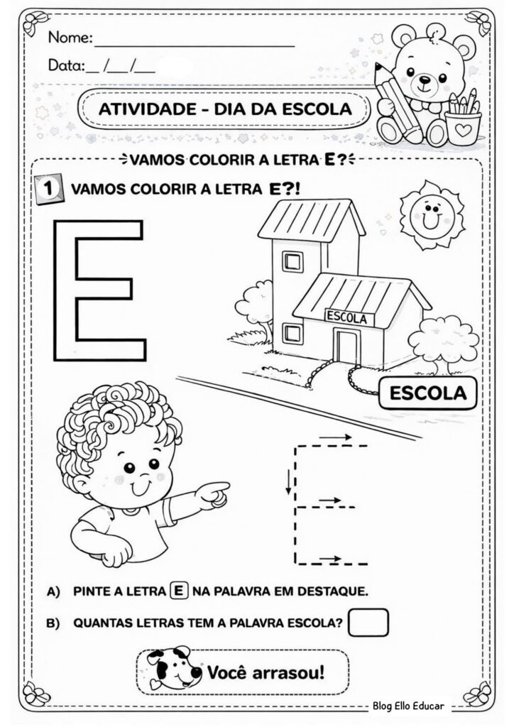Atividades Dia da Escola Alfabetização