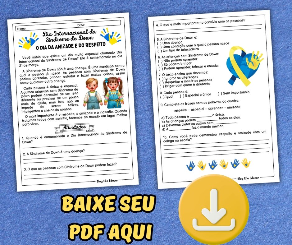 Atividades Dia Internacional da Síndrome de Down 3° ano
