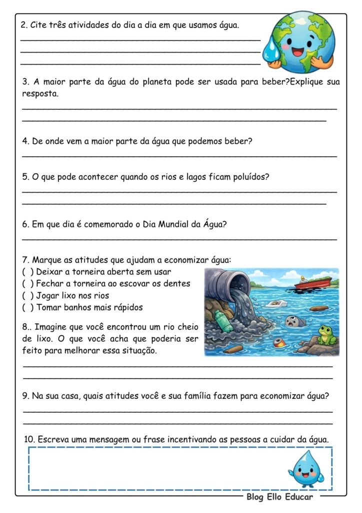 Atividades de Ciências dia da água 4° ano.