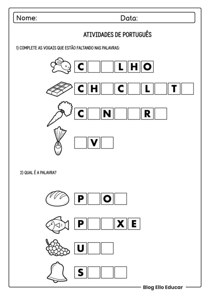 Atividades de Páscoa 1° ano