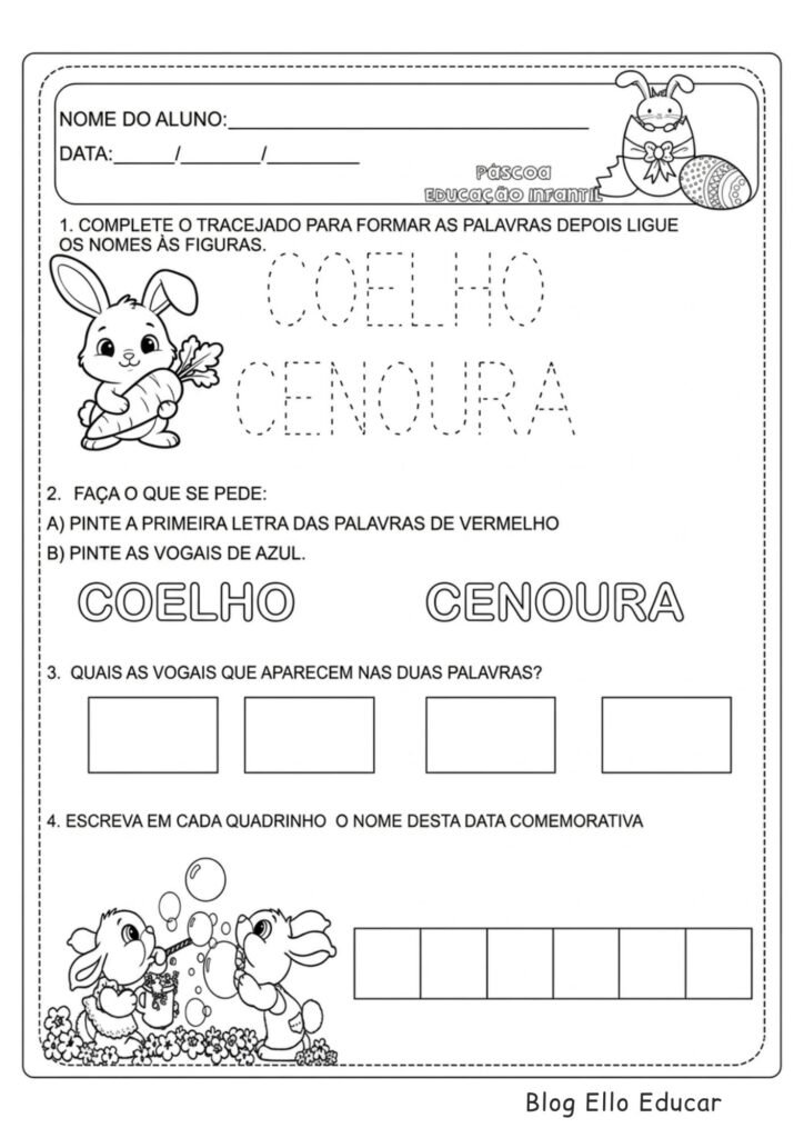 Atividades de Páscoa 1° ano