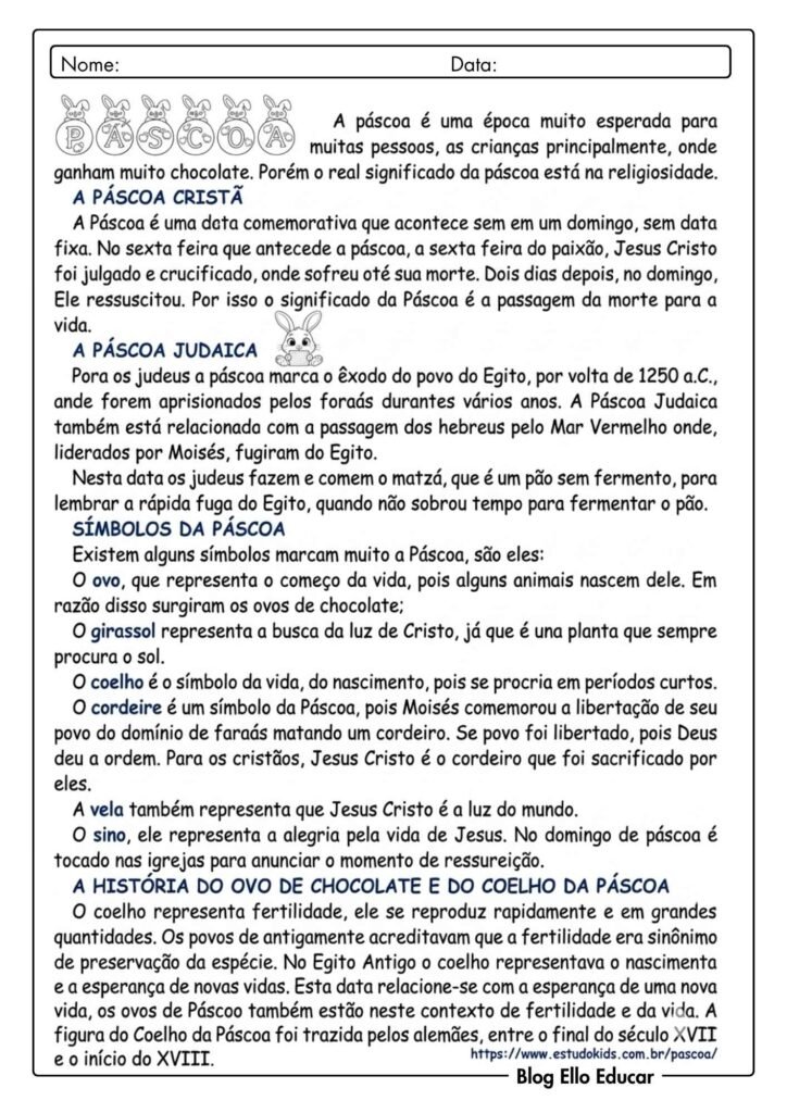 Atividades de Páscoa 5° ano.