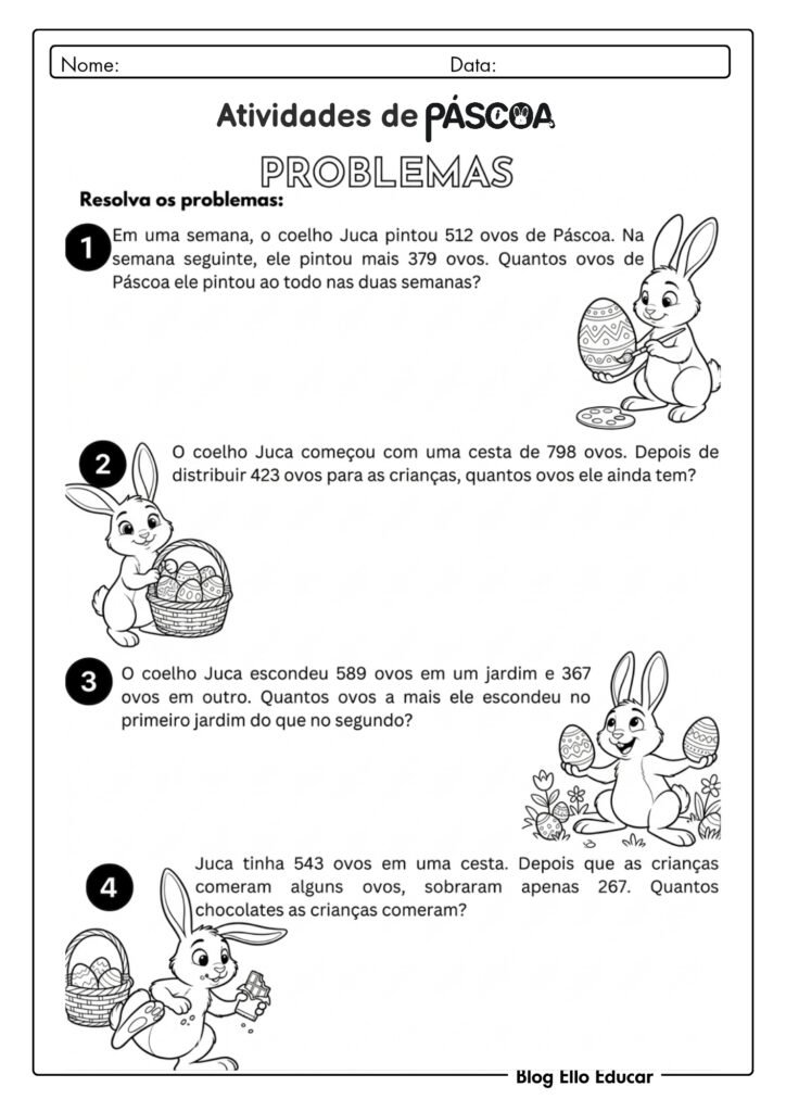 Atividades de Páscoa de Matemática 4° e 5° ano