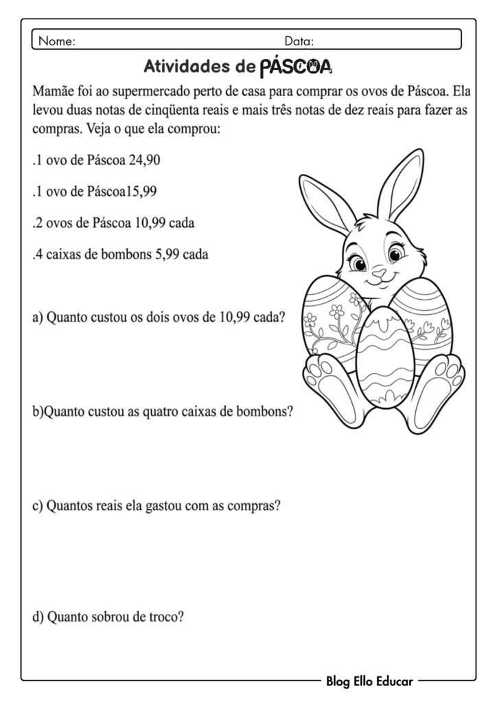 Atividades de Páscoa de Matemática 4° e 5° ano