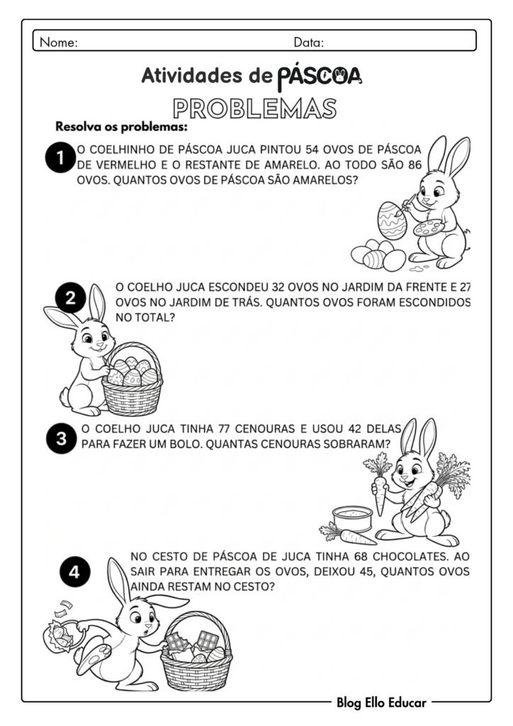 Atividades de Páscoa de Matemática 4° e 5° ano