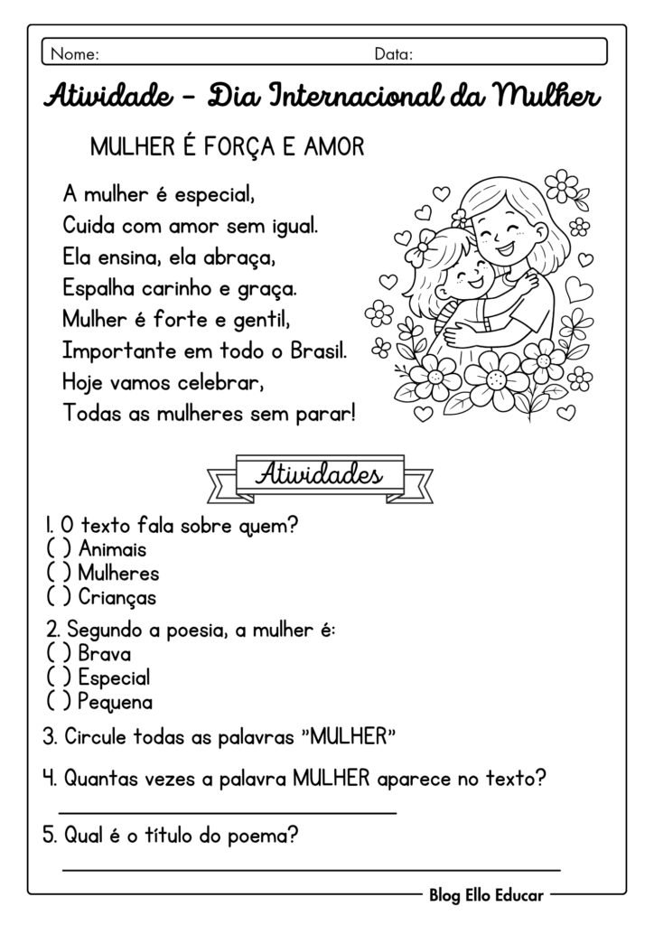 Atividades dia da mulher 2° ano