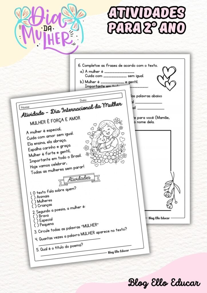 Atividades dia da mulher 2° ano