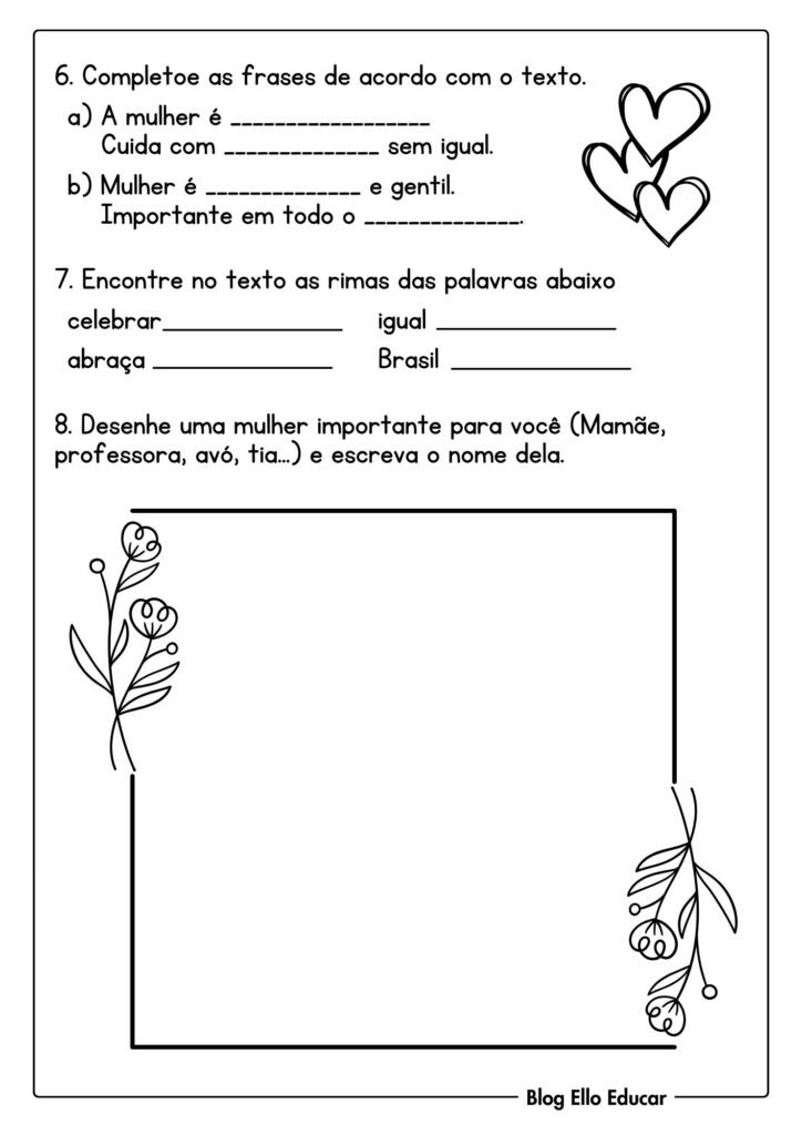 Atividades dia da mulher 2° ano