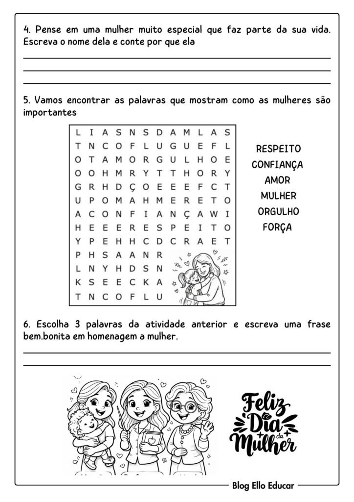 Atividades dia da mulher 3° ano.