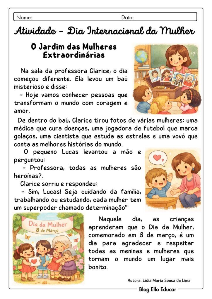 Atividades dia da mulher 3° ano.