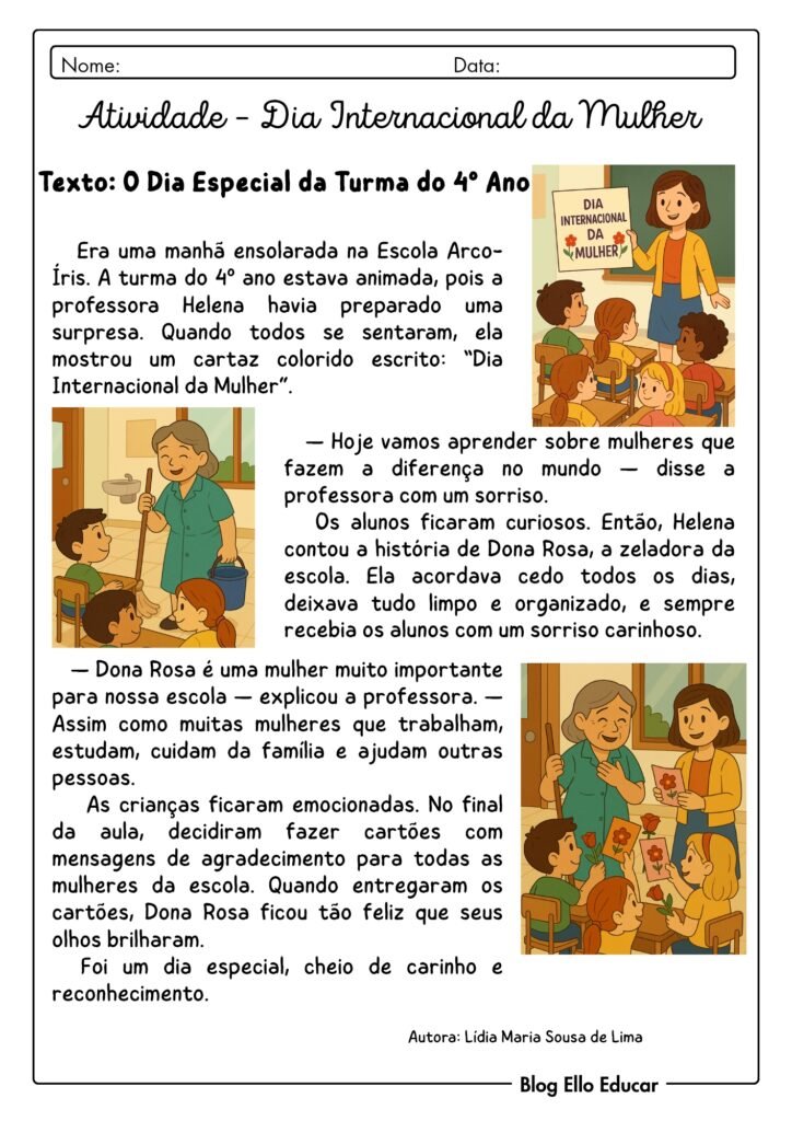 Atividades dia da mulher 4° ano