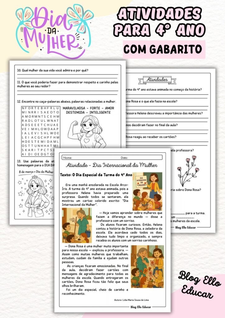 Atividades dia da mulher 4° ano