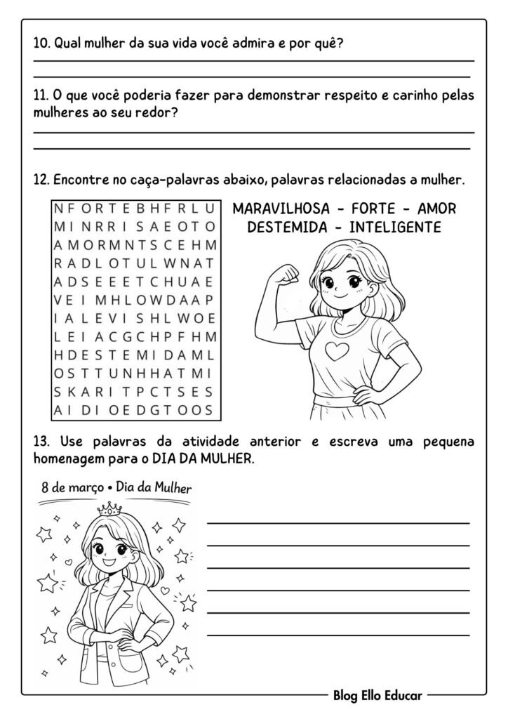 Atividades dia da mulher 4° ano