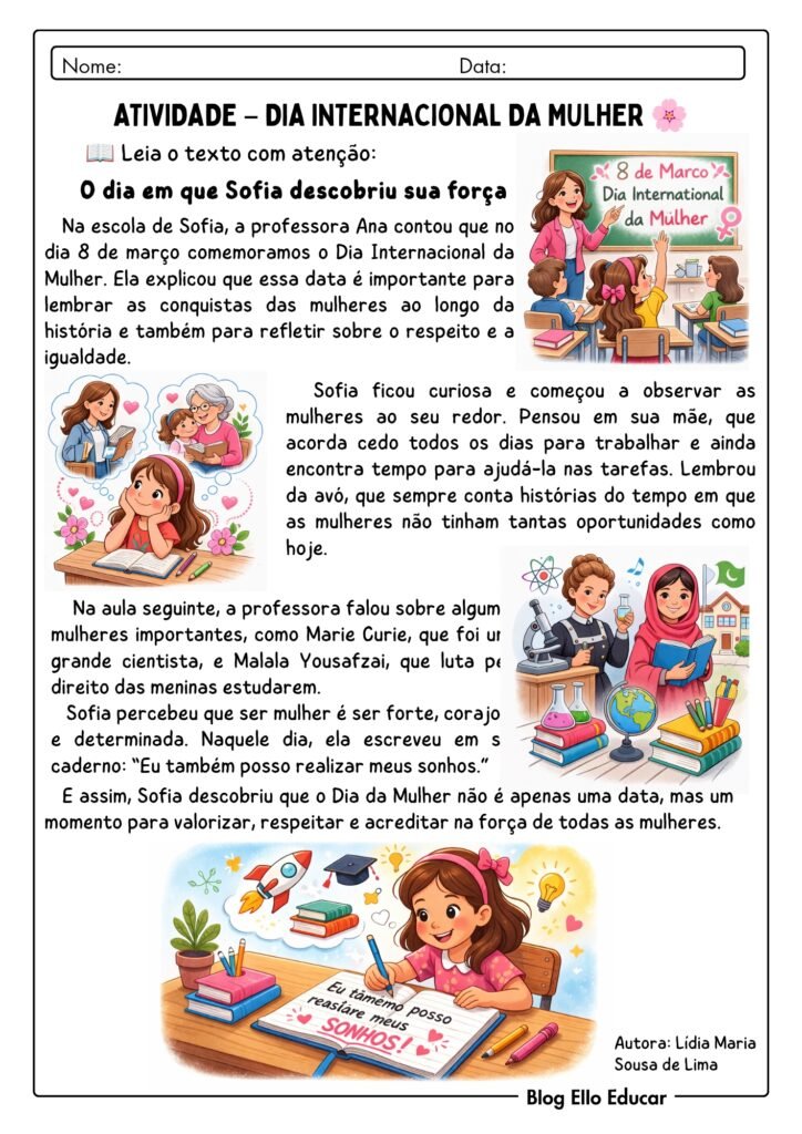 Atividades dia da mulher 5° ano