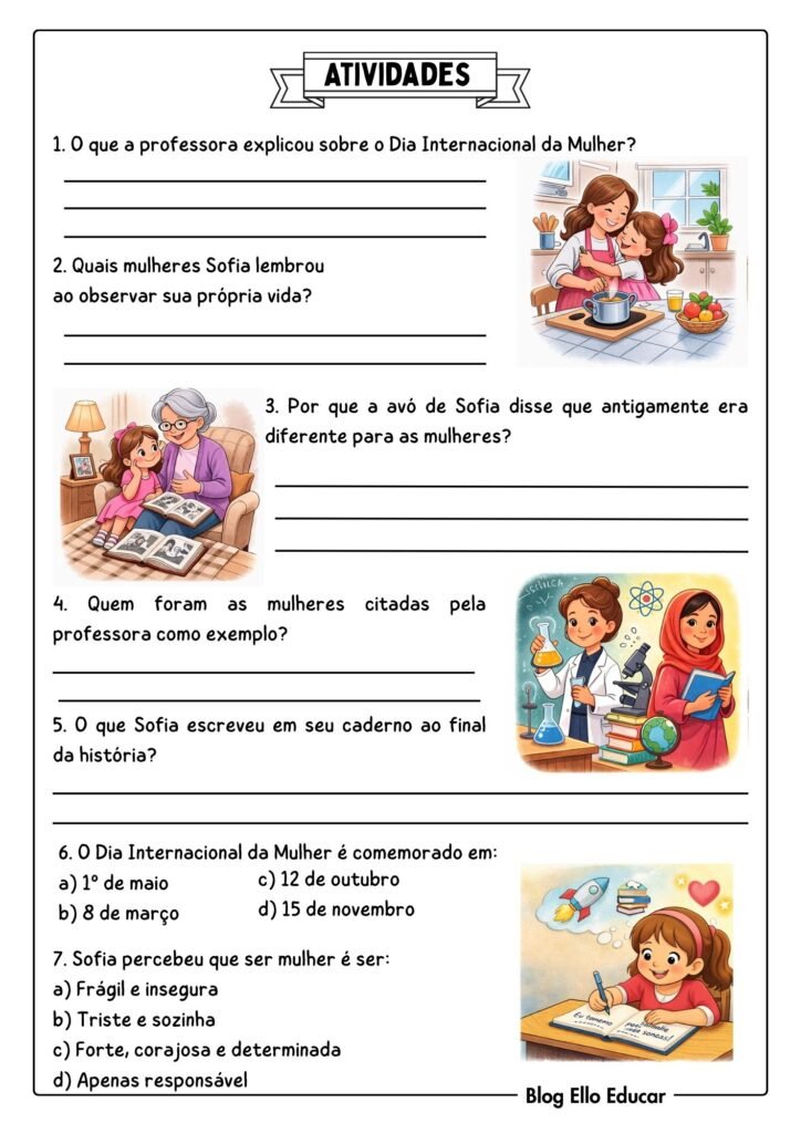 Atividades dia da mulher 5° ano