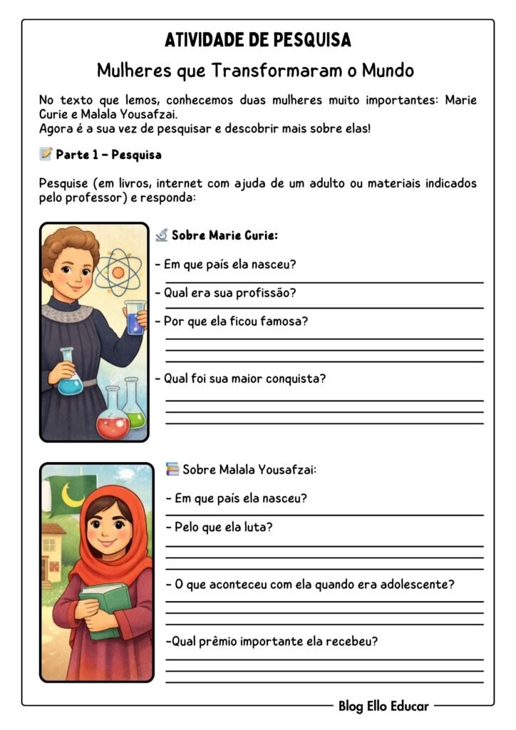 Atividades dia da mulher 5° ano