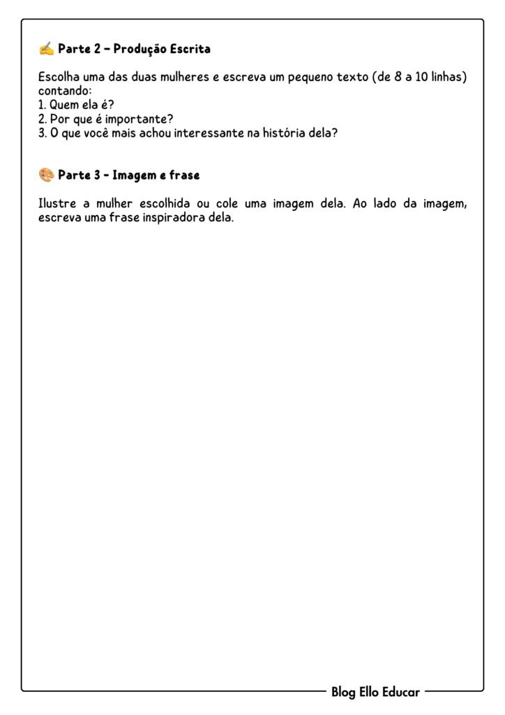 Atividades dia da mulher 5° ano