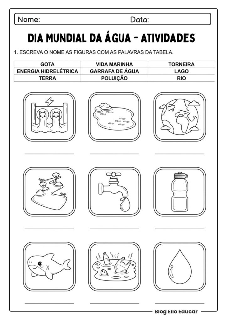 Atividades do Dia da água para imprimir