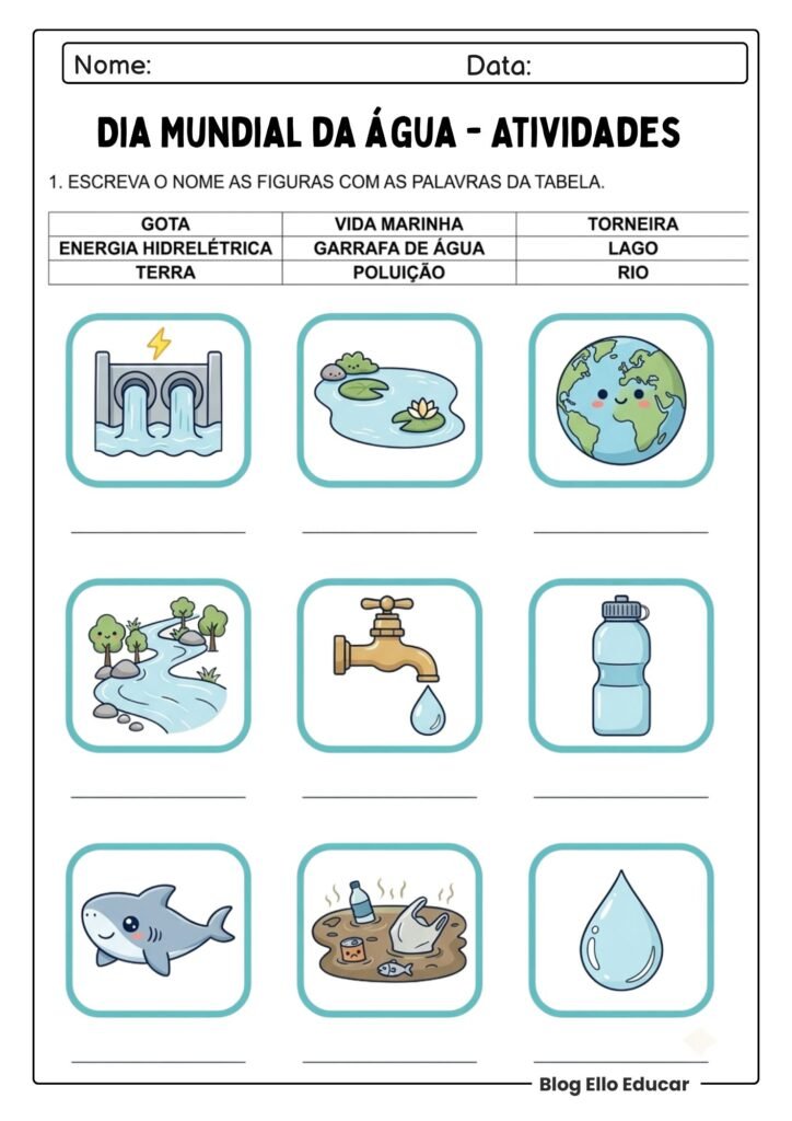 Atividades do Dia da água para imprimir