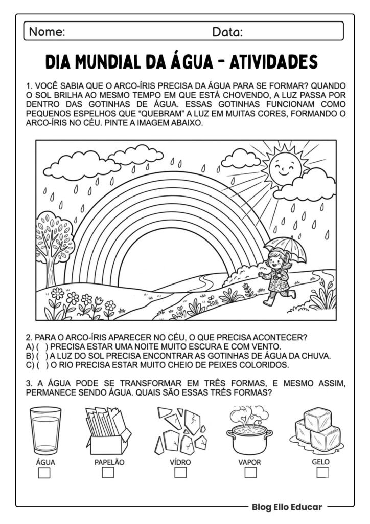 Atividades do Dia da água para imprimir