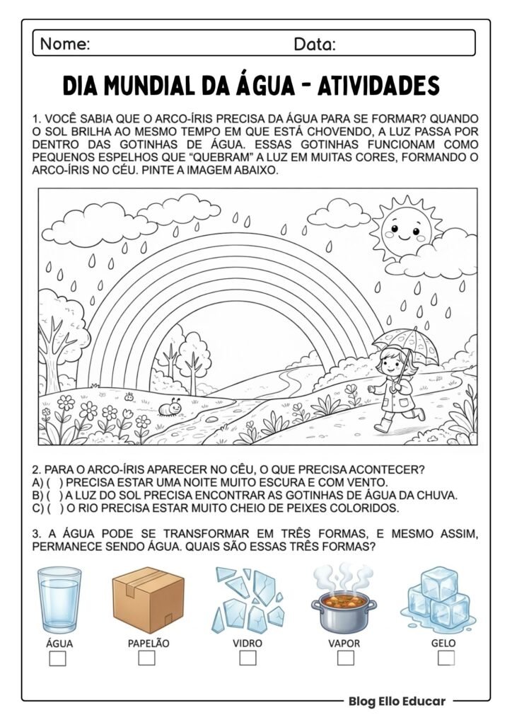 Atividades do Dia da água para imprimir