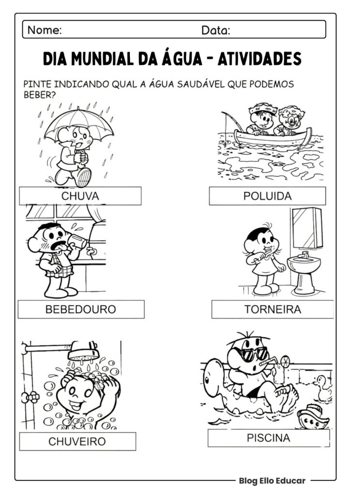 Atividades do Dia da água para imprimir