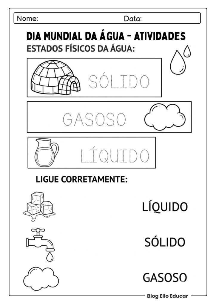 Atividades do Dia da água para imprimir