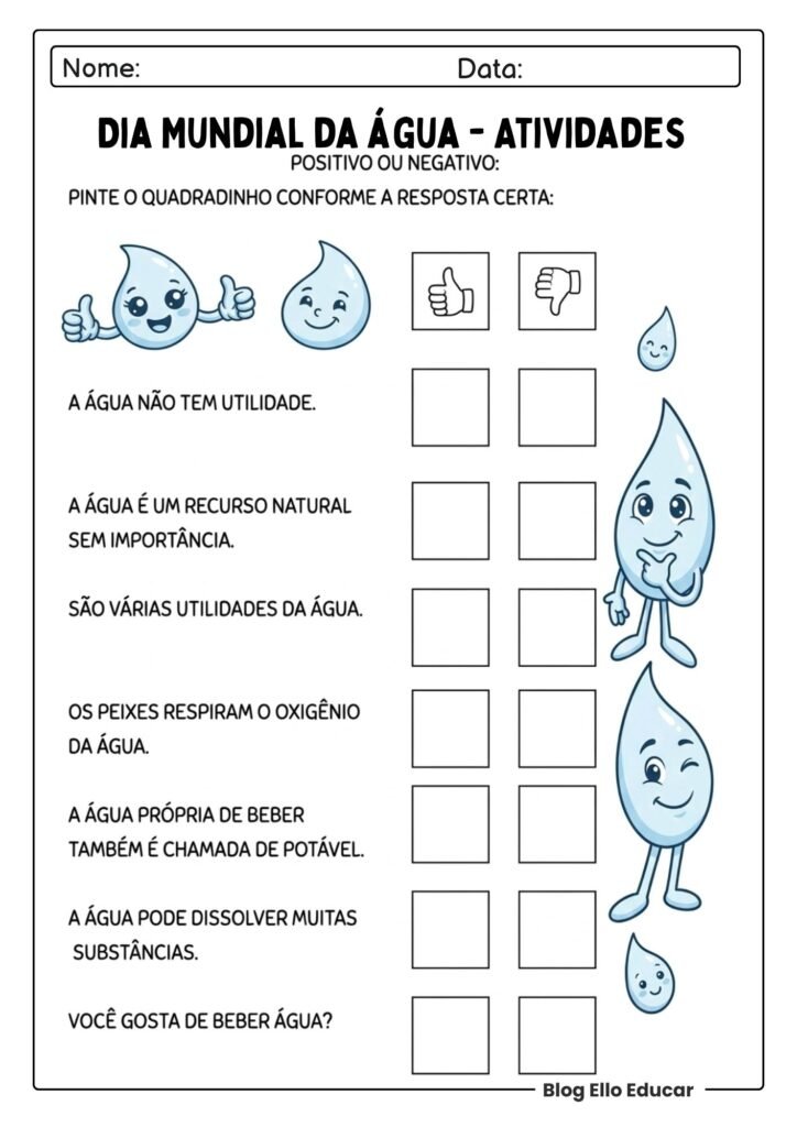 Atividades do Dia da água para imprimir
