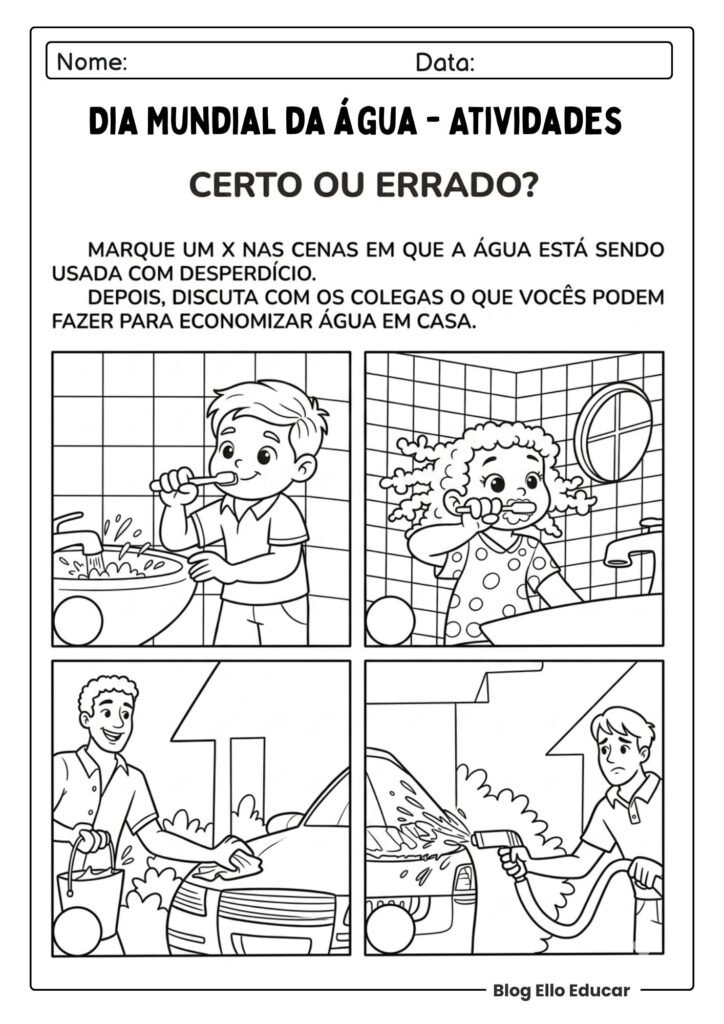 Atividades do Dia da água para imprimir