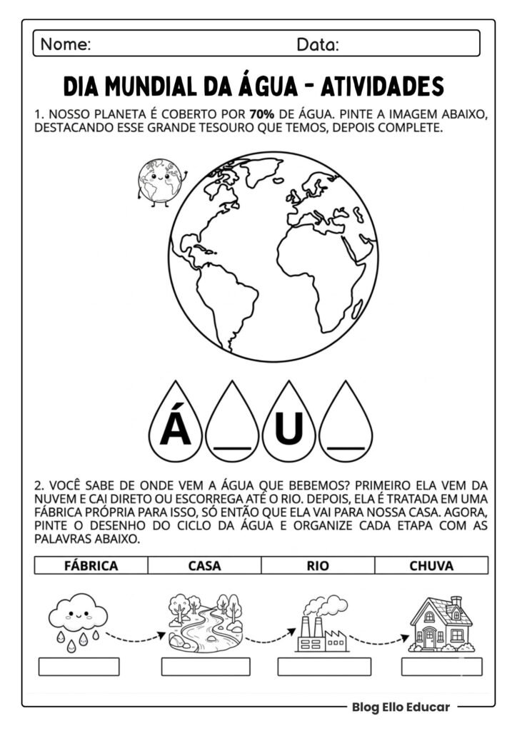 Atividades do Dia da água para imprimir