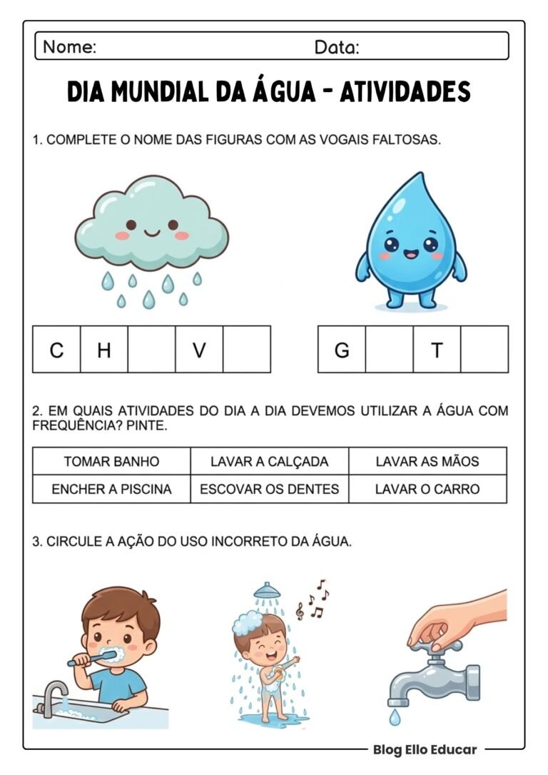Atividades do Dia da Água para imprimir: livro gratuito
