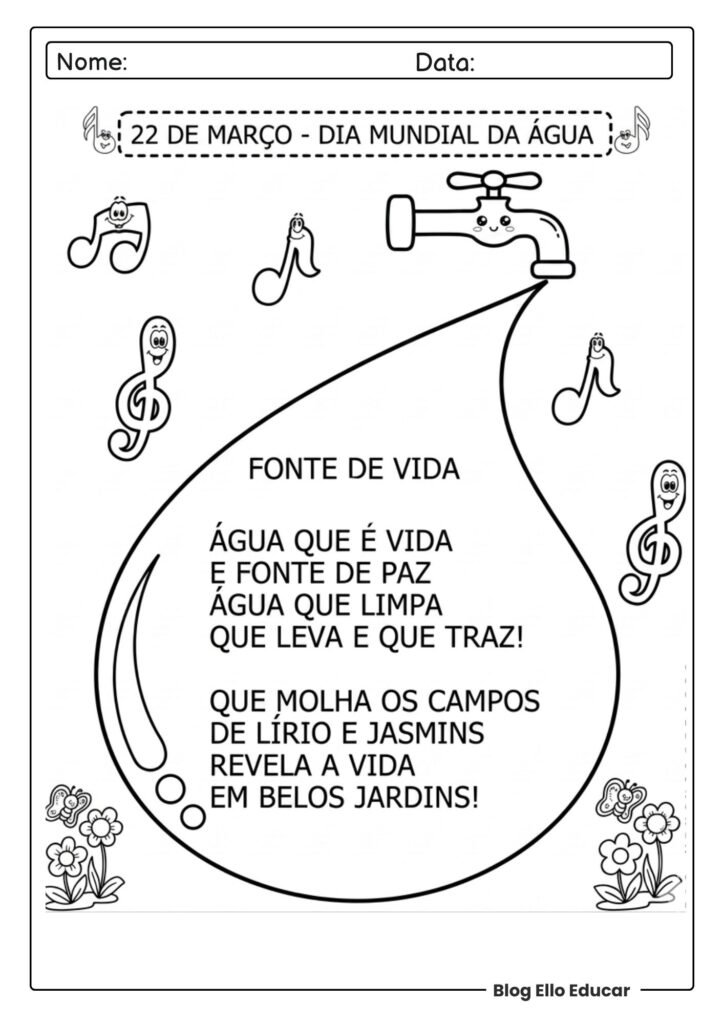 Atividades do Dia da água para imprimir