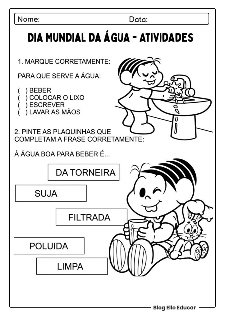 Atividades do Dia da água para imprimir