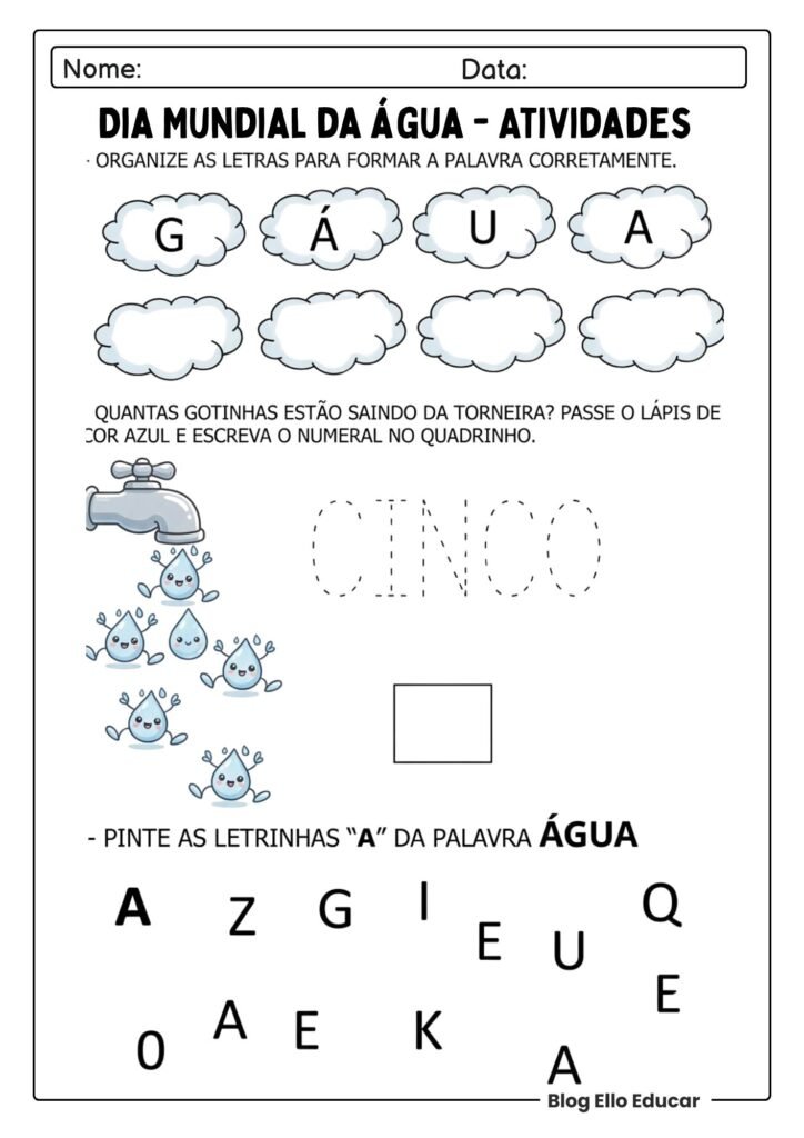 Atividades do Dia da água para imprimir