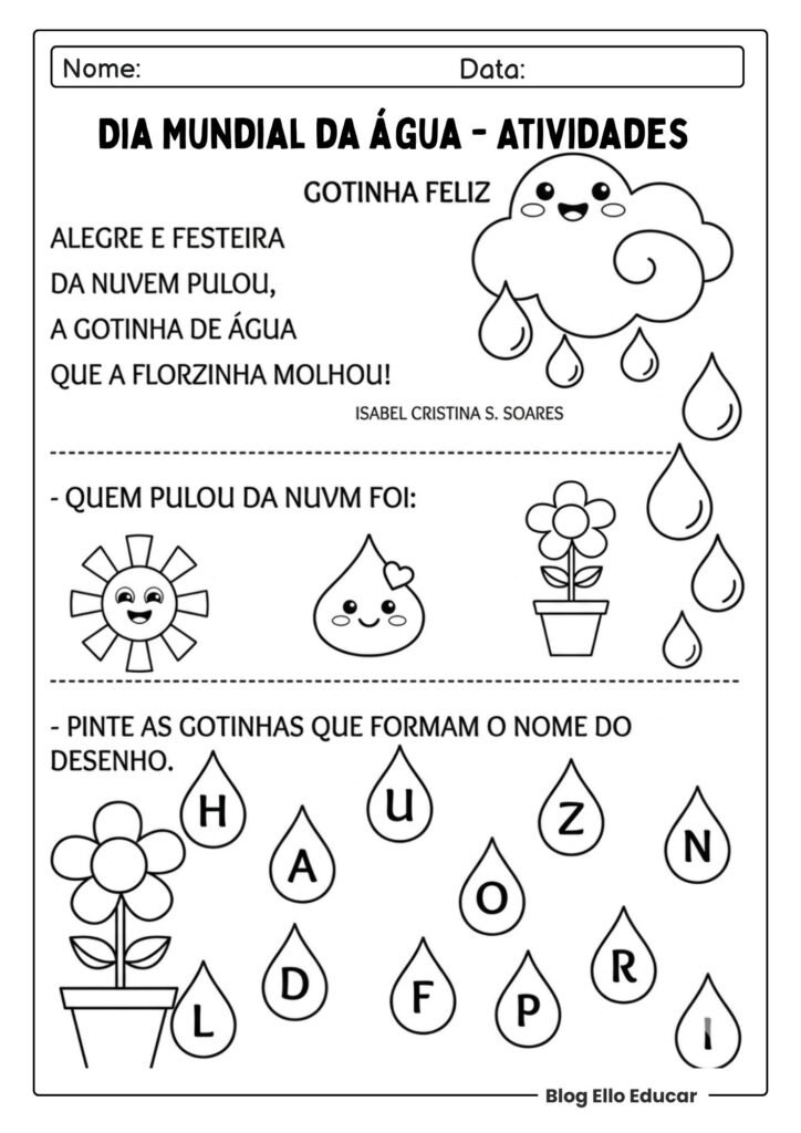 Atividades do Dia da água para imprimir