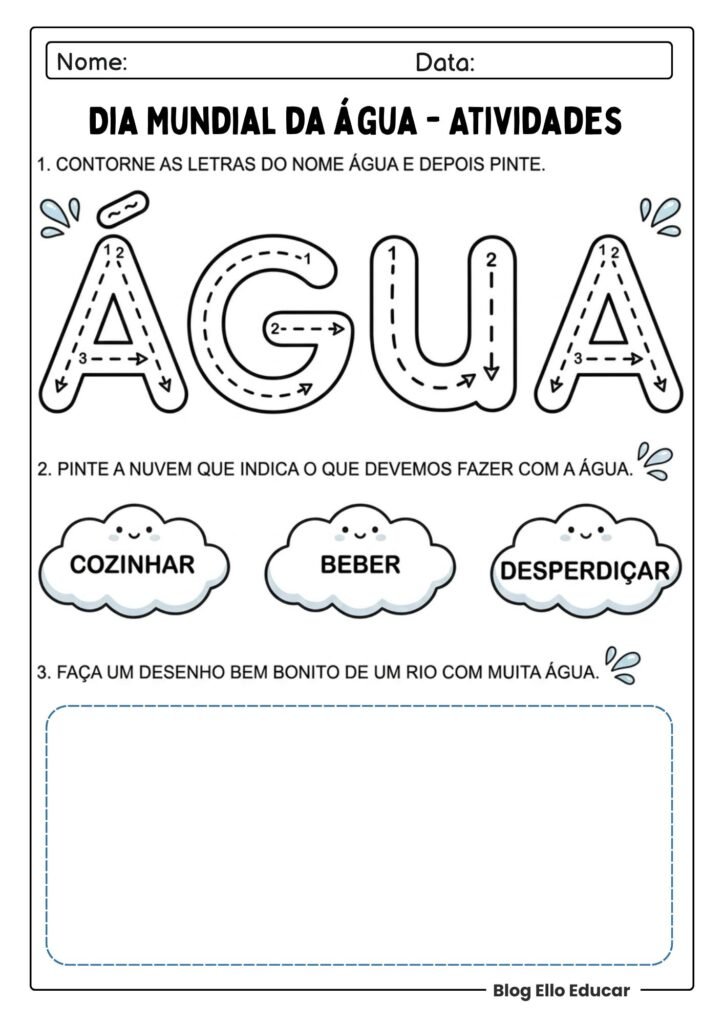 Atividades do Dia da água para imprimir